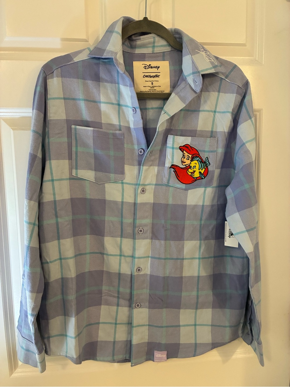 NEW! Disney The Little Mermaid Plaid Button-Up Shirt - Light Blue